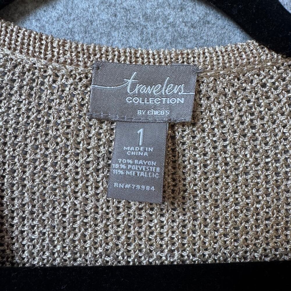 Chico's Travelers Collection Open Front Metallic Knit Cardigan Gold Size 1 (M) - Picture 3 of 10